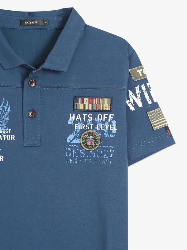 Hats Off printed blue cotton t shirt