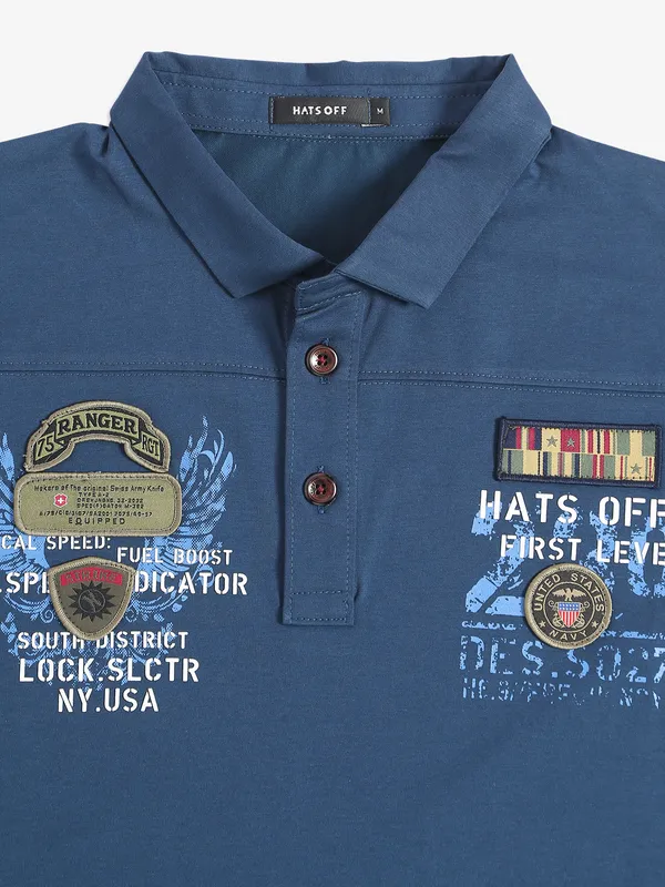 Hats Off printed blue cotton t shirt
