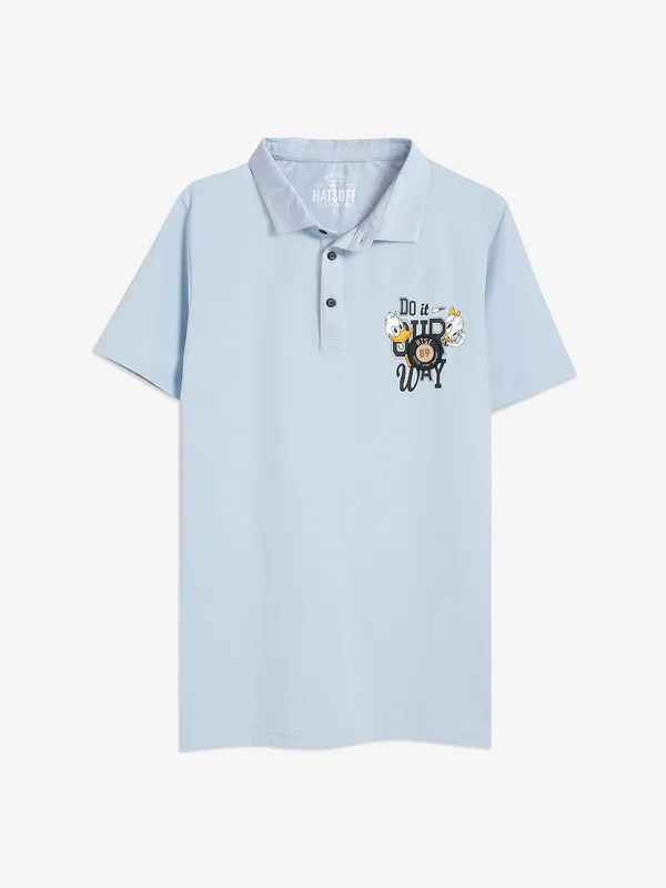 Hats Off sky blue cotton polo t shirt