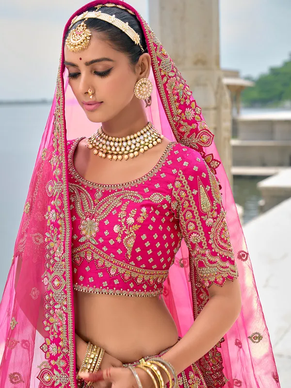Heart catching pink silk unstitched lehenga choli