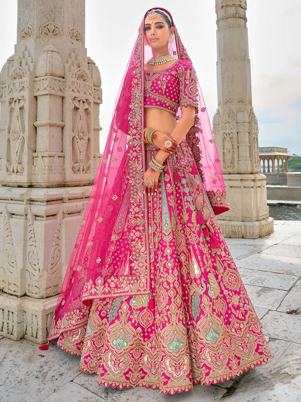 Heart catching pink silk unstitched lehenga choli