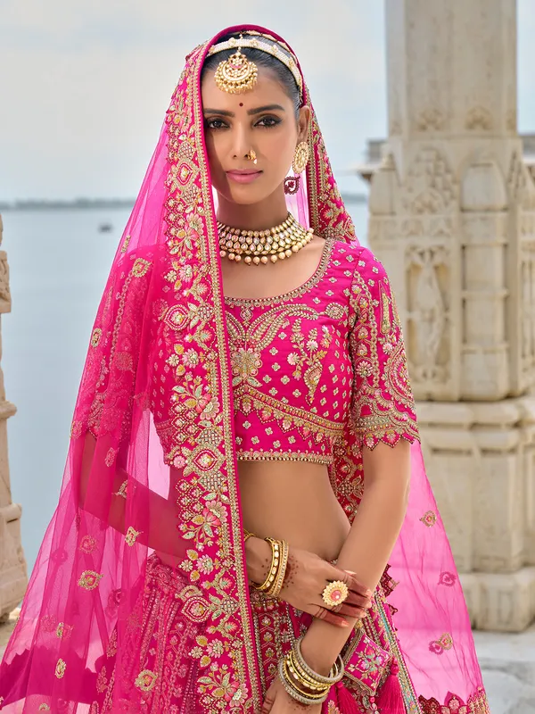 Heart catching pink silk unstitched lehenga choli