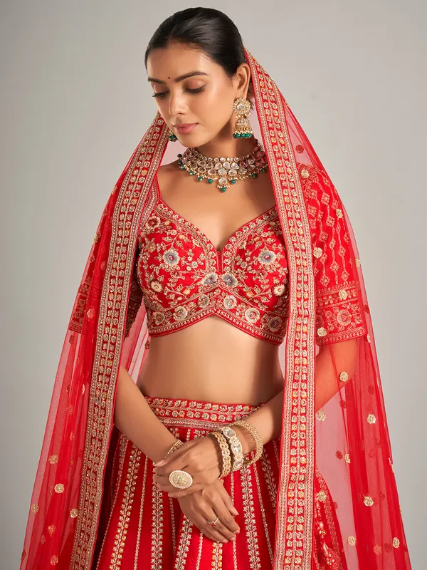 Heart melting red raw silk lehenga choli