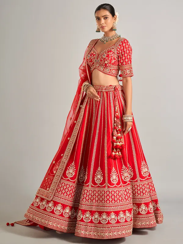 Heart melting red raw silk lehenga choli