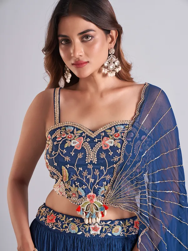 Heavy blue georgette lehenga choli