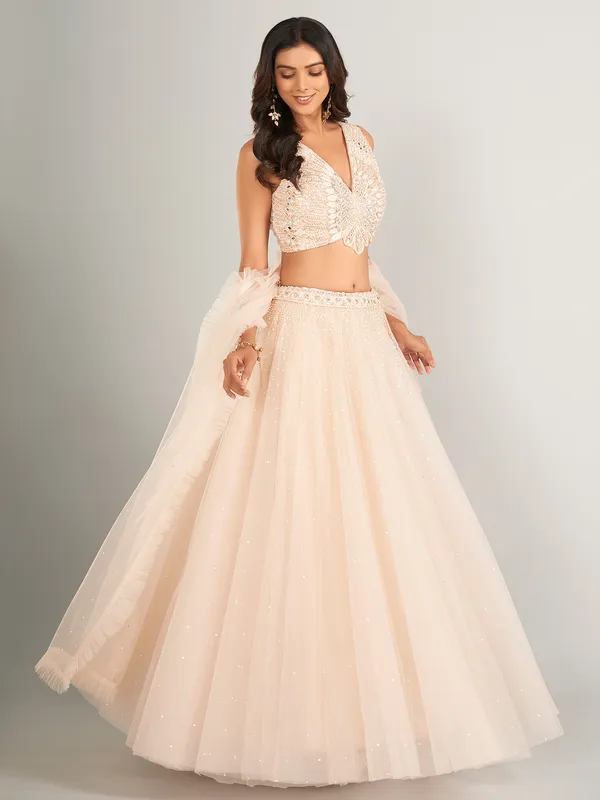Heavy cream net lehenga choli for wedding
