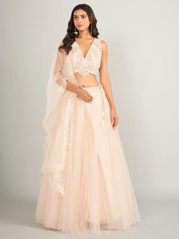 Heavy cream net lehenga choli for wedding