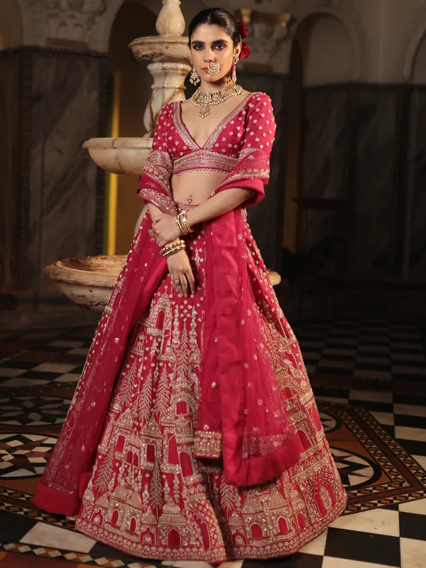 Heavy magenta raw silk lehenga choli