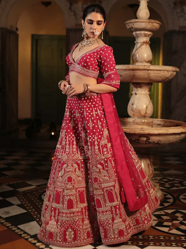 Heavy magenta raw silk lehenga choli