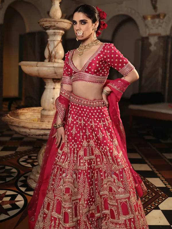 Heavy magenta raw silk lehenga choli