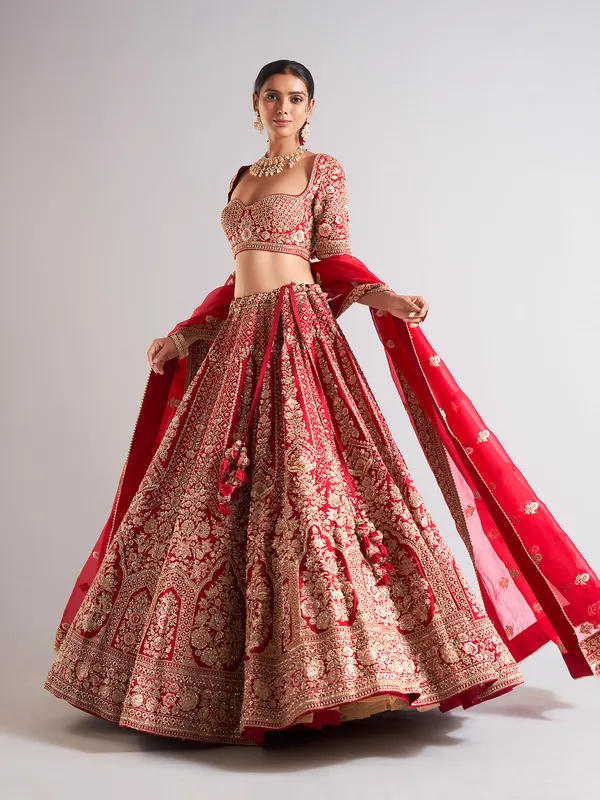 Heavy maroon raw silk lehenga choli
