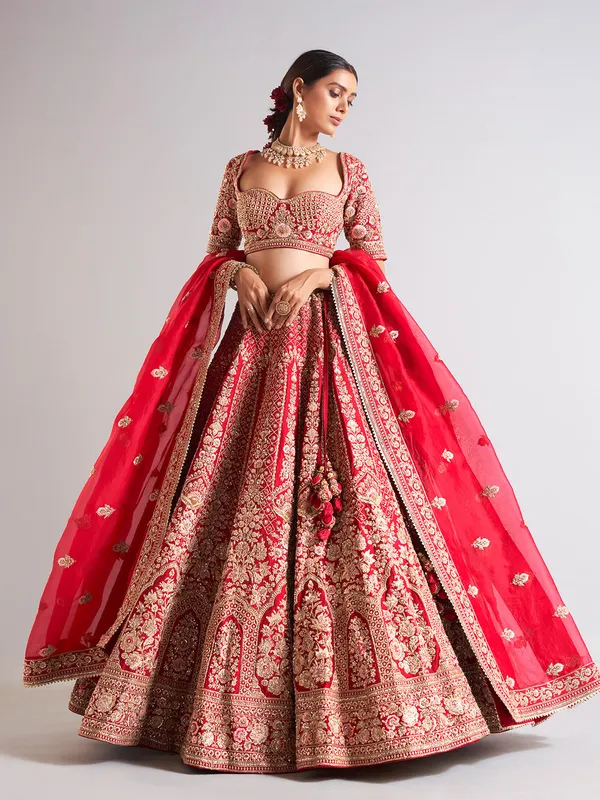 Heavy maroon raw silk lehenga choli