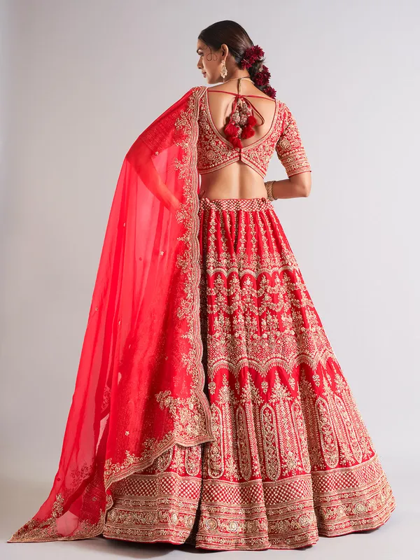 Heavy maroon raw silk lehenga choli
