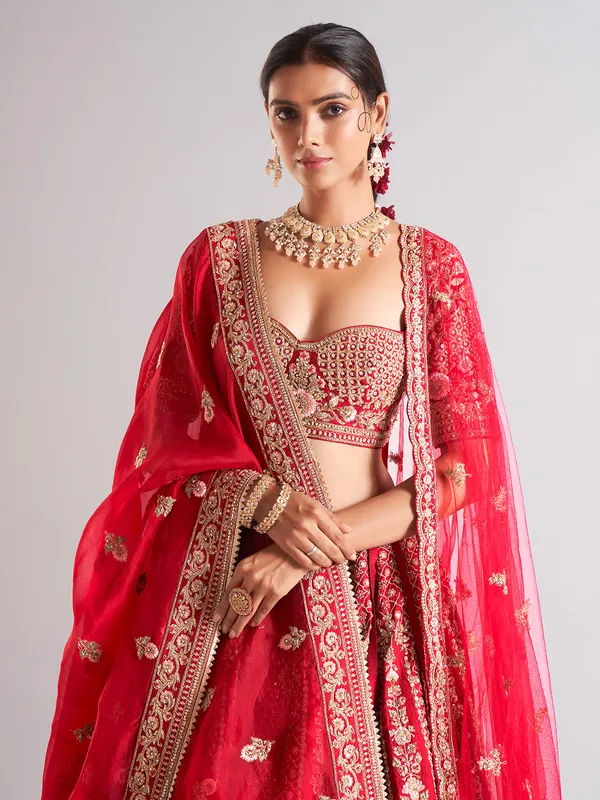 Heavy maroon raw silk lehenga choli