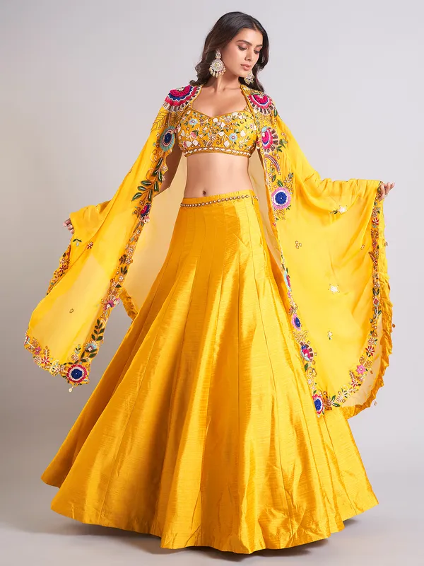 Heavy mustard yellow lehenga choli for wedding