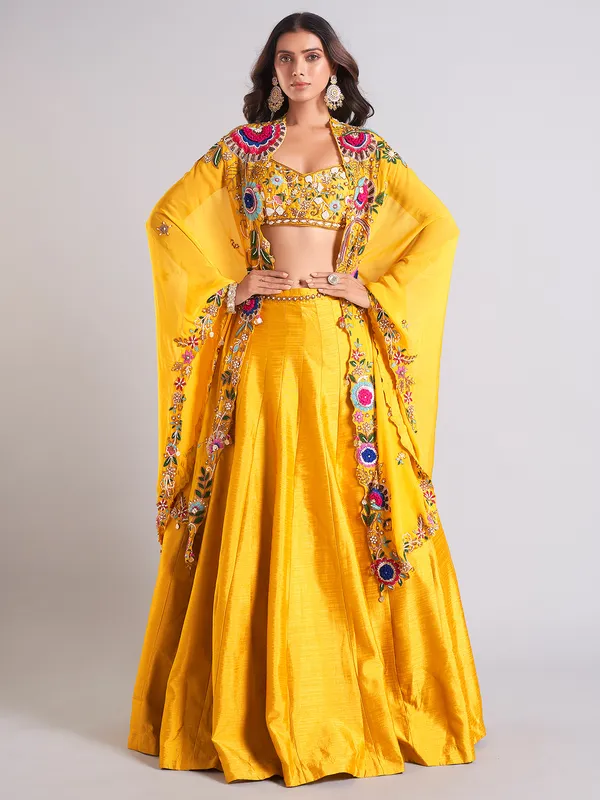 Heavy mustard yellow lehenga choli for wedding