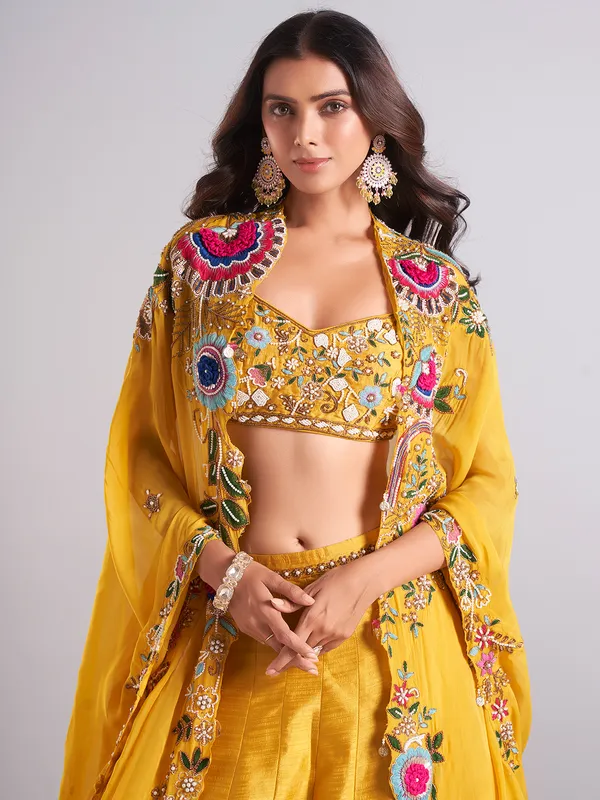 Heavy mustard yellow lehenga choli for wedding