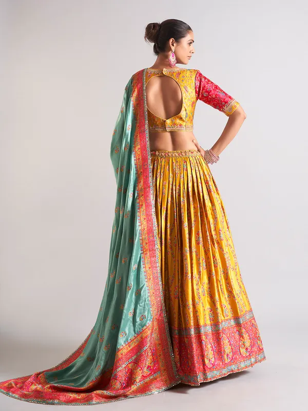 Heavy mustard yellow silk lehenga choli
