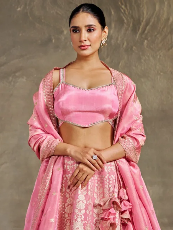 Heavy pink silk lehenga choli for wedding