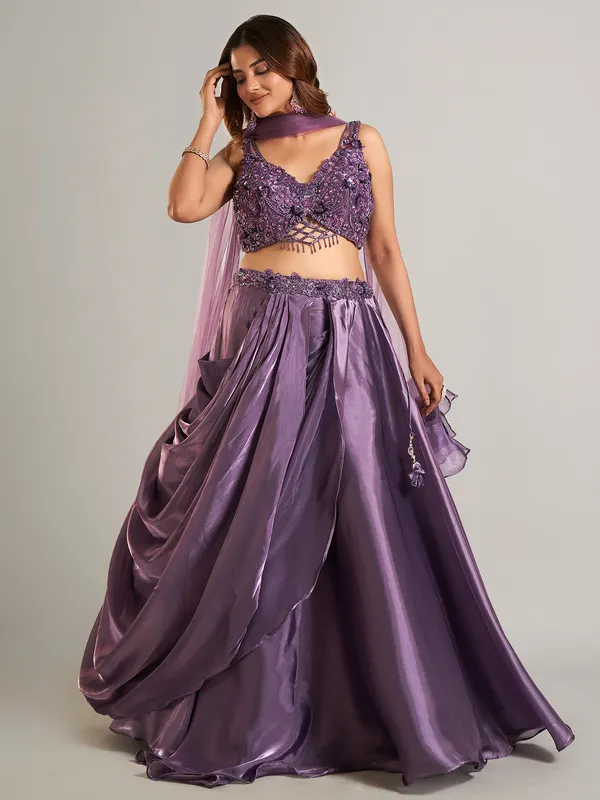 Heavy purple organza lehenga choli