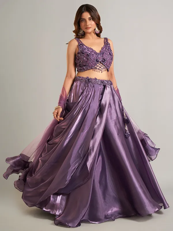 Heavy purple organza lehenga choli
