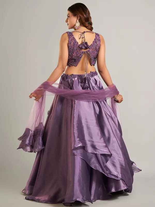 Heavy purple organza lehenga choli