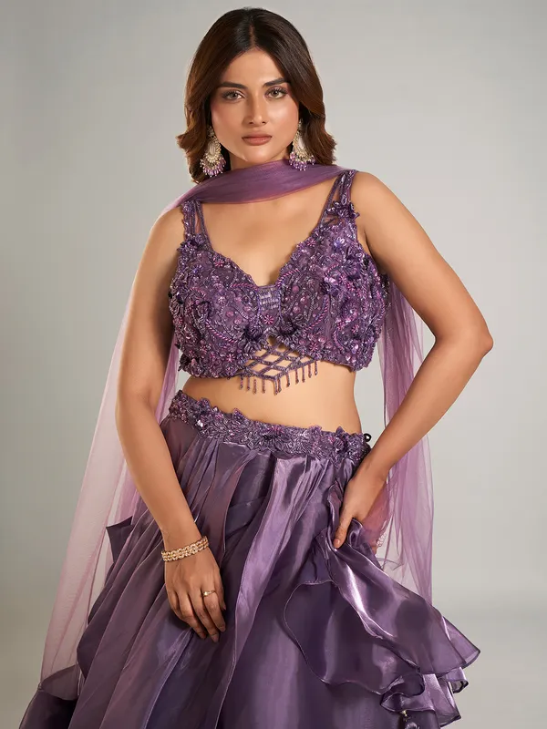 Heavy purple organza lehenga choli