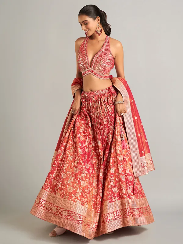 Heavy red banarasi silk lehenga choli