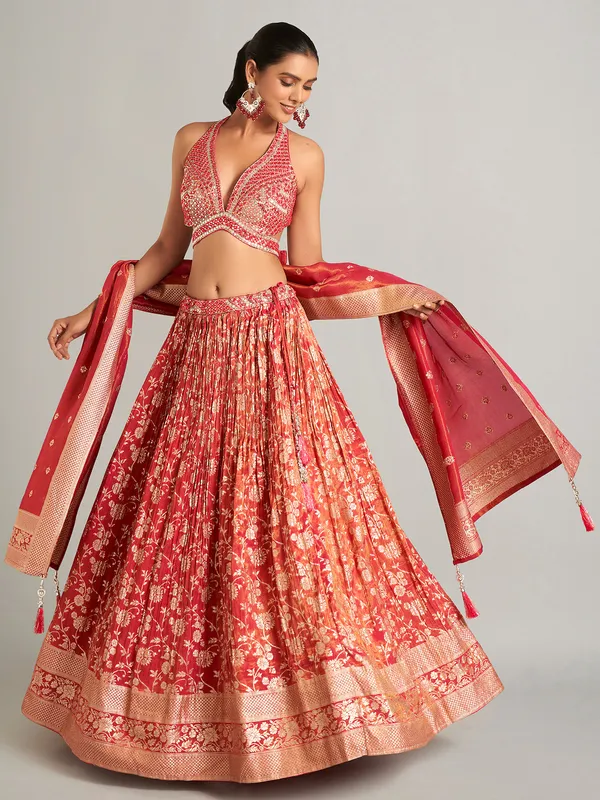 Heavy red banarasi silk lehenga choli