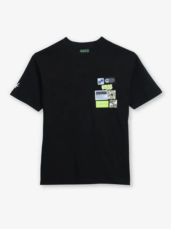 HIBRID black casual cotton printed t-shirt
