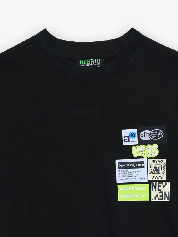 HIBRID black casual cotton printed t-shirt