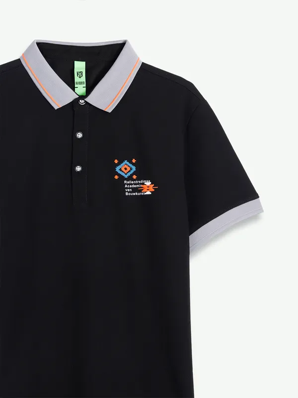 Hibrid black printed polo t shirt