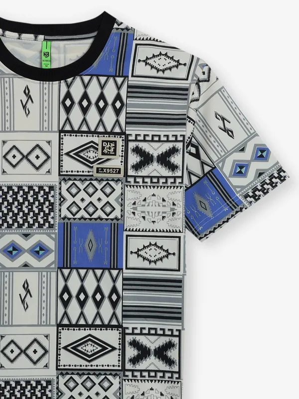 HIBRID blue and beige printed cotton t-shirt