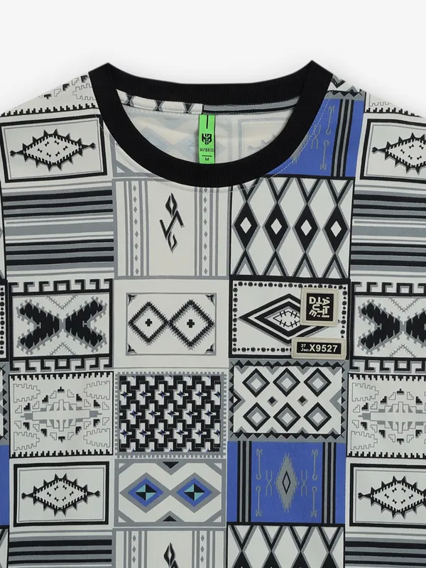 HIBRID blue and beige printed cotton t-shirt