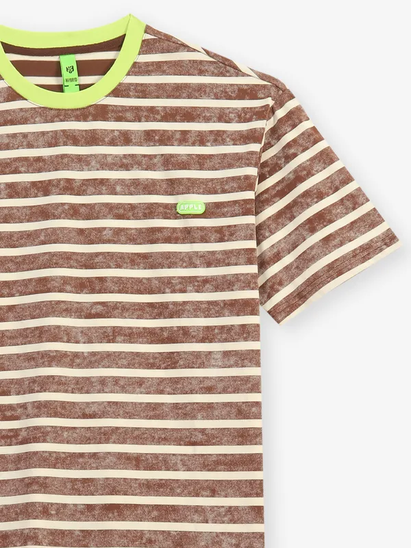 HIBRID brown printed cotton slim fit t-shirt