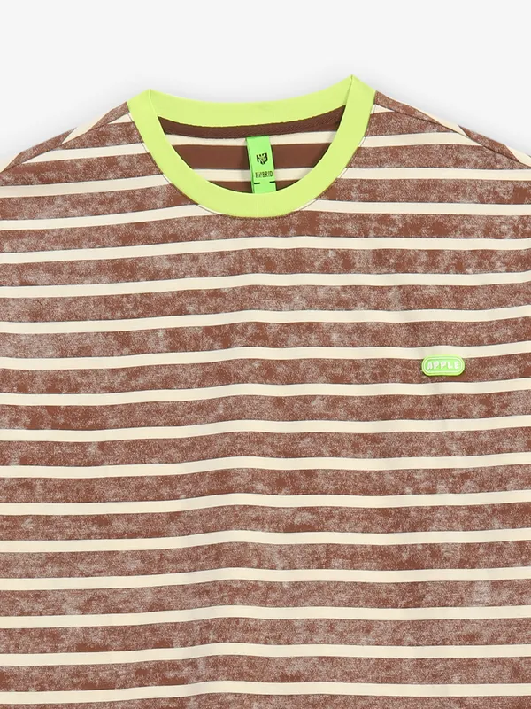 HIBRID brown printed cotton slim fit t-shirt