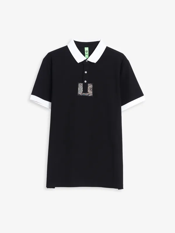 Hibrid cotton black polo t shirt