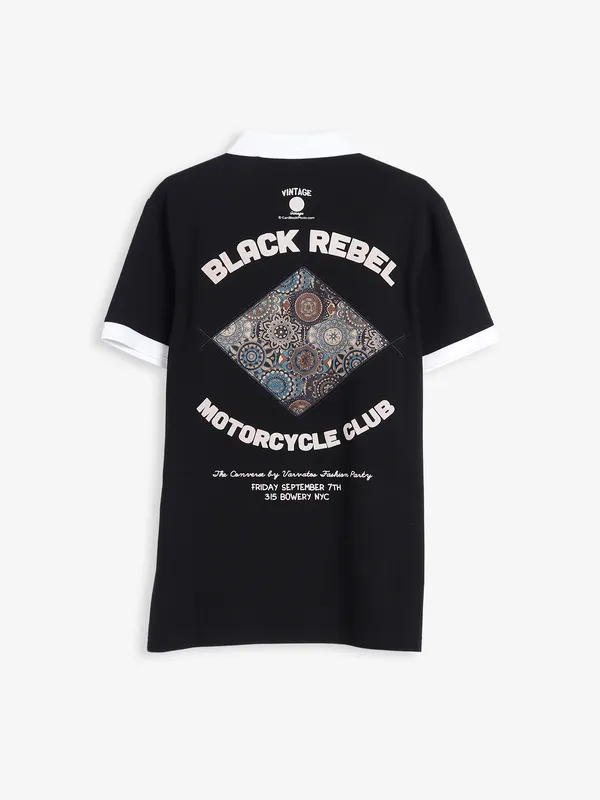 Hibrid cotton black polo t shirt