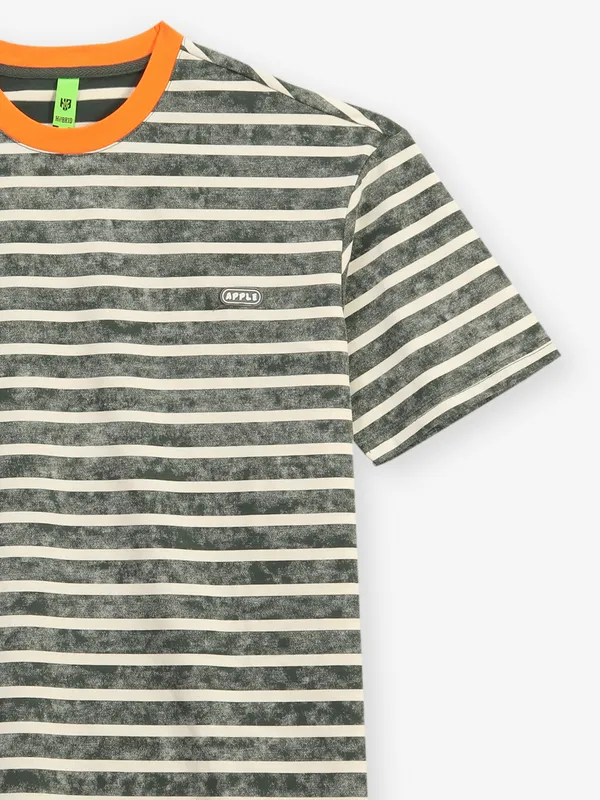 HIBRID green printed cotton round neck t-shirt