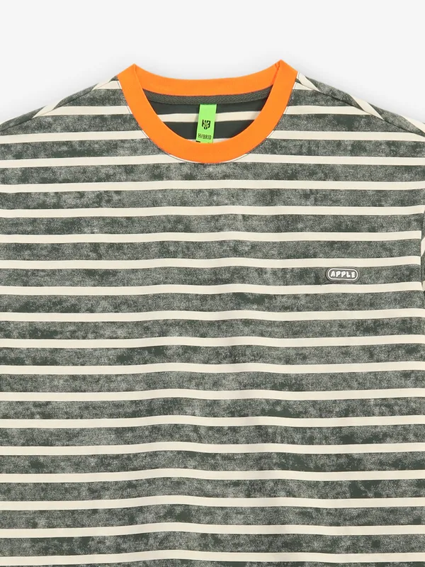 HIBRID green printed cotton round neck t-shirt