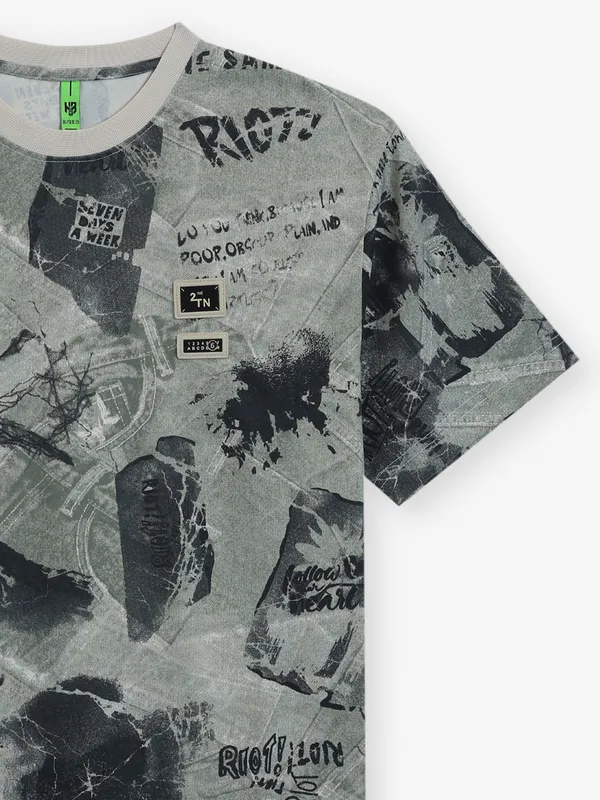 HIBRID green printed cotton t-shirt