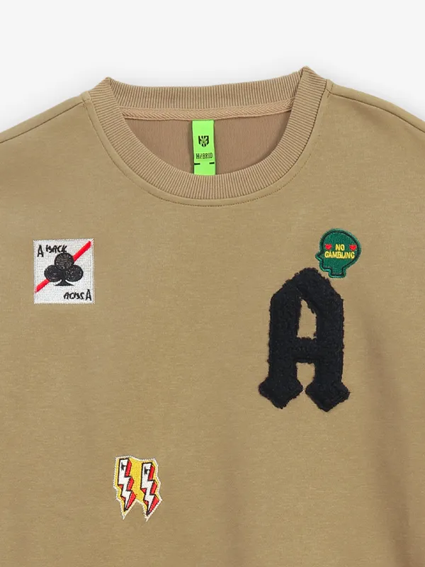 HIBRID khaki printed cotton t-shirt