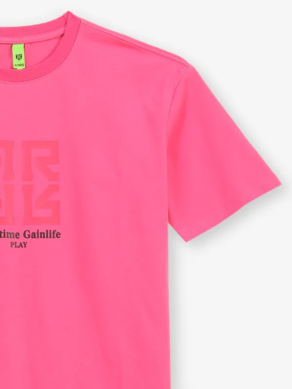 HIBRID magenta printed cotton t-shirt