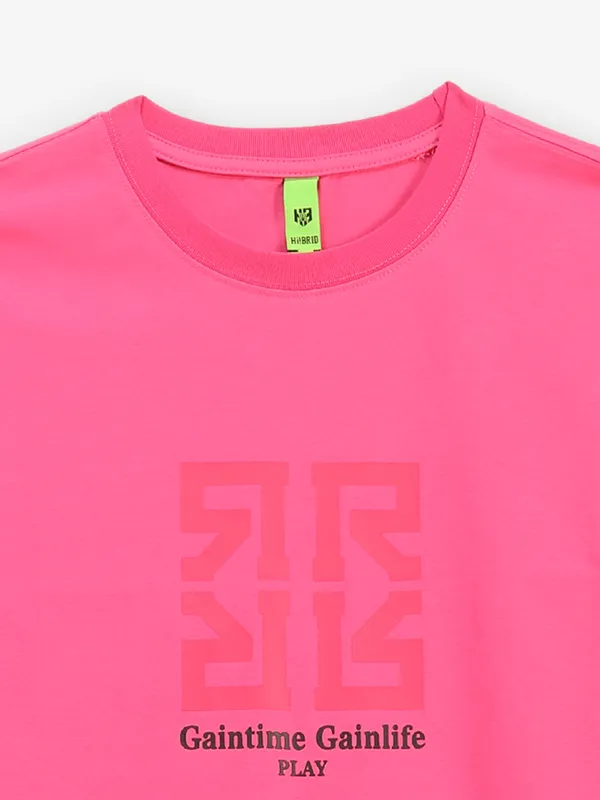 HIBRID magenta printed cotton t-shirt
