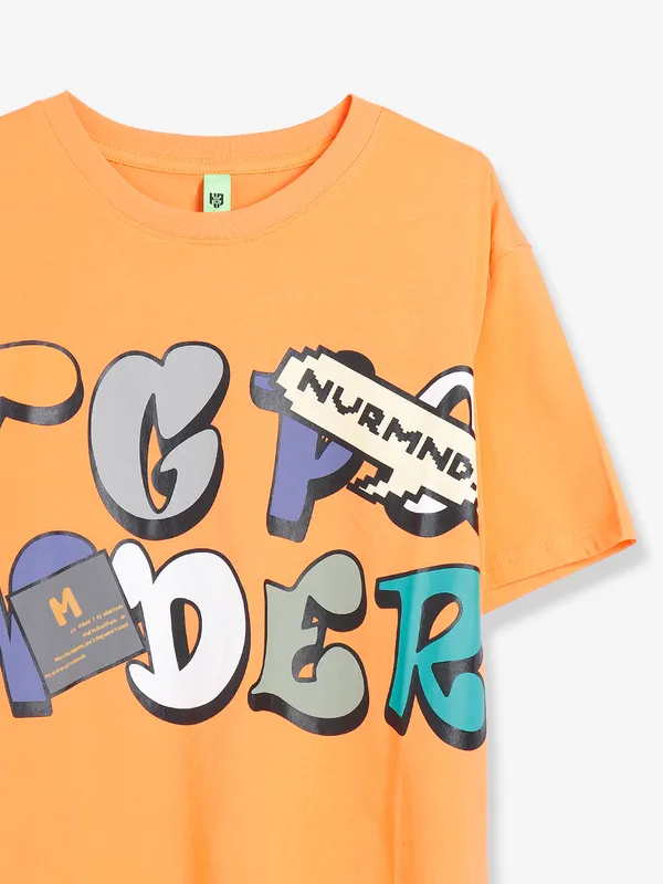 Hibrid orange cotton prrinted t shirt