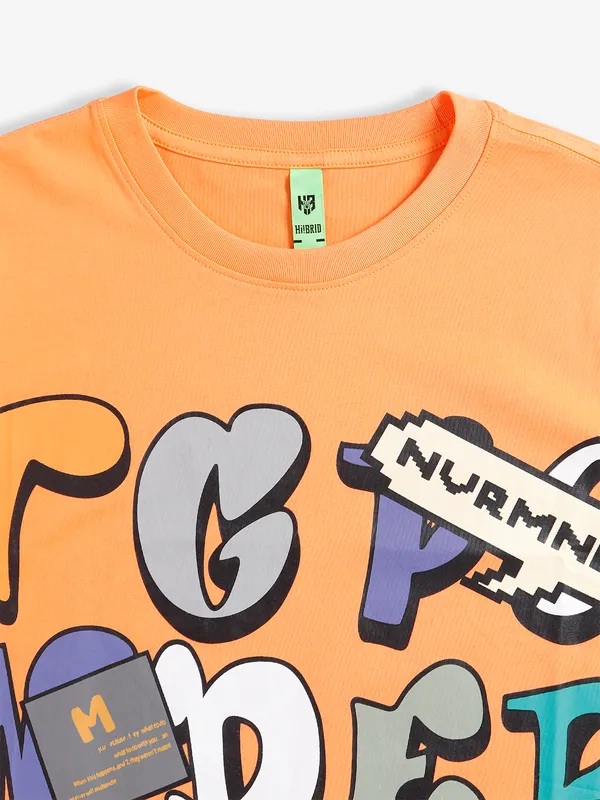 Hibrid orange cotton prrinted t shirt
