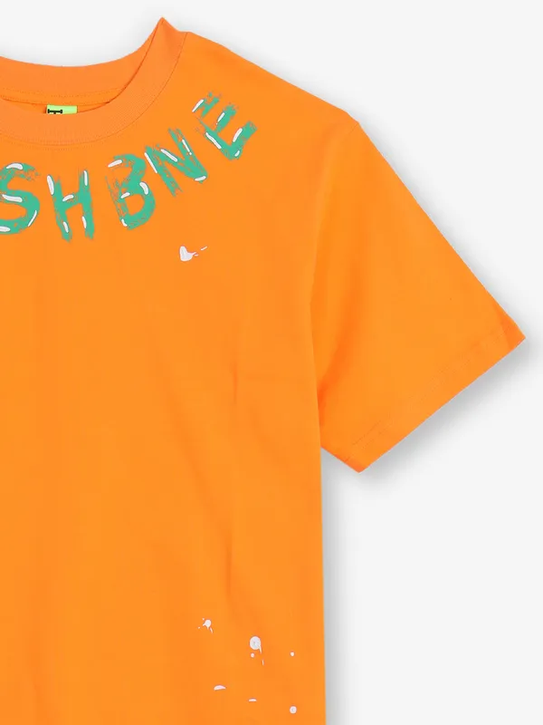 HIBRID orange printed cotton t-shirt