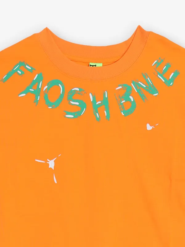 HIBRID orange printed cotton t-shirt