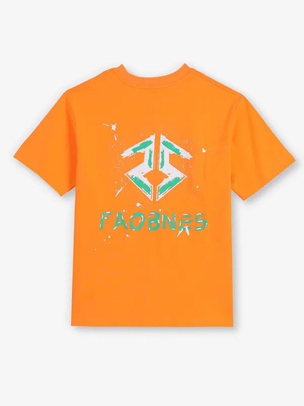 HIBRID orange printed cotton t-shirt