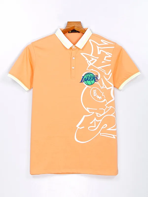 HIIBRID peach printed polo t shirt